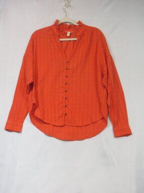 Pilcro Anthropologie Coral Ruffle Neck Fringe Cotton Blouse Top Size S India